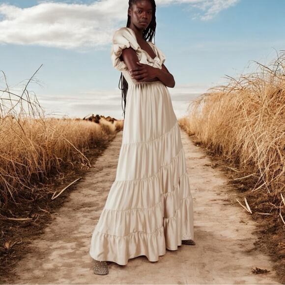 cream boho maxi dress Cream Bohemian Long Boho Dress main image 0